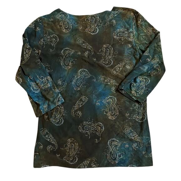 Y2K Susan Lawrence Ruched Square Neck Top XL Whimsigoth 3/4 Sleeve Blue Brown - Picture 4 of 4